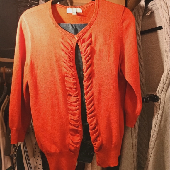 Carolyn Taylor Sweaters - Orange Button-down Ruffled front Cardigan